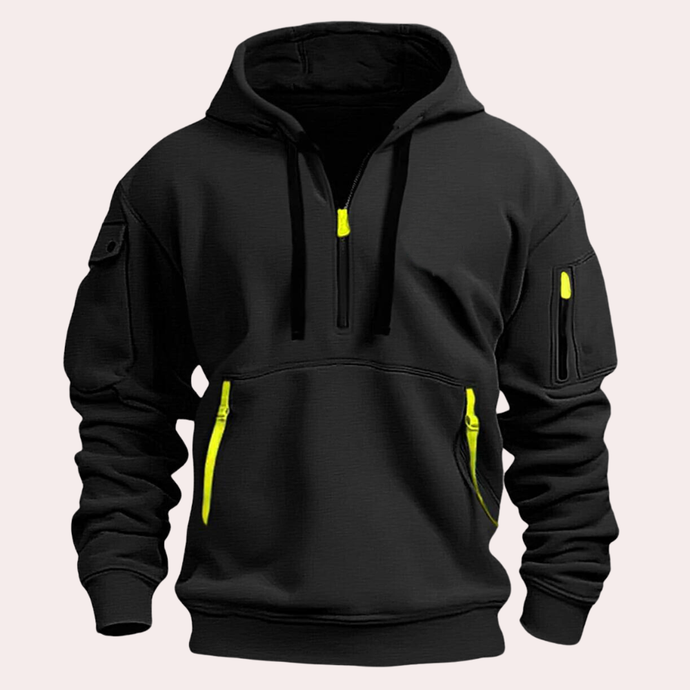 Men's Hoodie With Half Zip Adjustable Hood Zipper Pockets Relaxed Fit For Fall Season