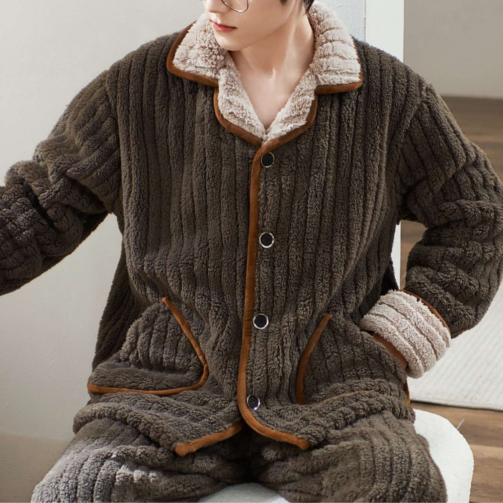 Men's Quilted Lounge Pajama Set Comfort Warmth Cozy Soft Fabric For Relaxed Home Nights