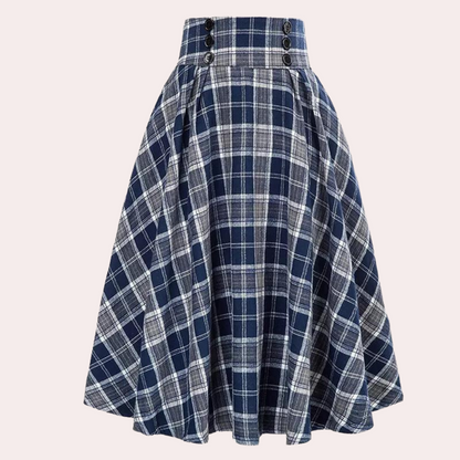 Skirt for Women - High-Waisted A-line - Pleated Midi with Button Detail