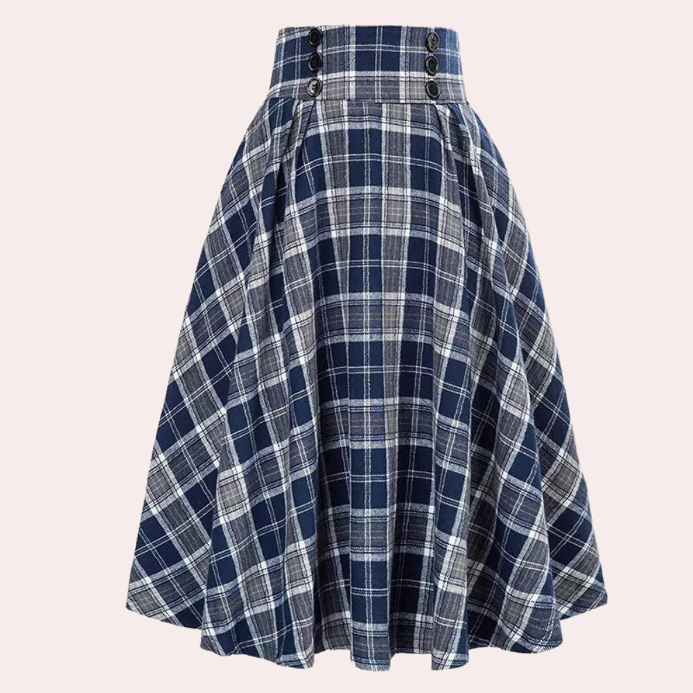 Olga Women A Line Skirt Tartan Pattern High Waist Chic