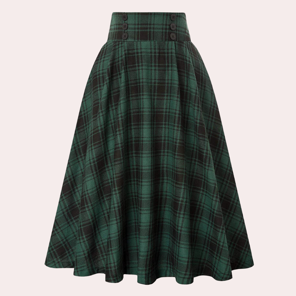 Skirt for Women - High-Waisted A-line - Pleated Midi with Button Detail