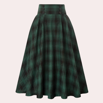 Skirt for Women - High-Waisted A-line - Pleated Midi with Button Detail