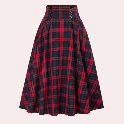 Olga Women A Line Skirt Tartan Pattern High Waist Chic