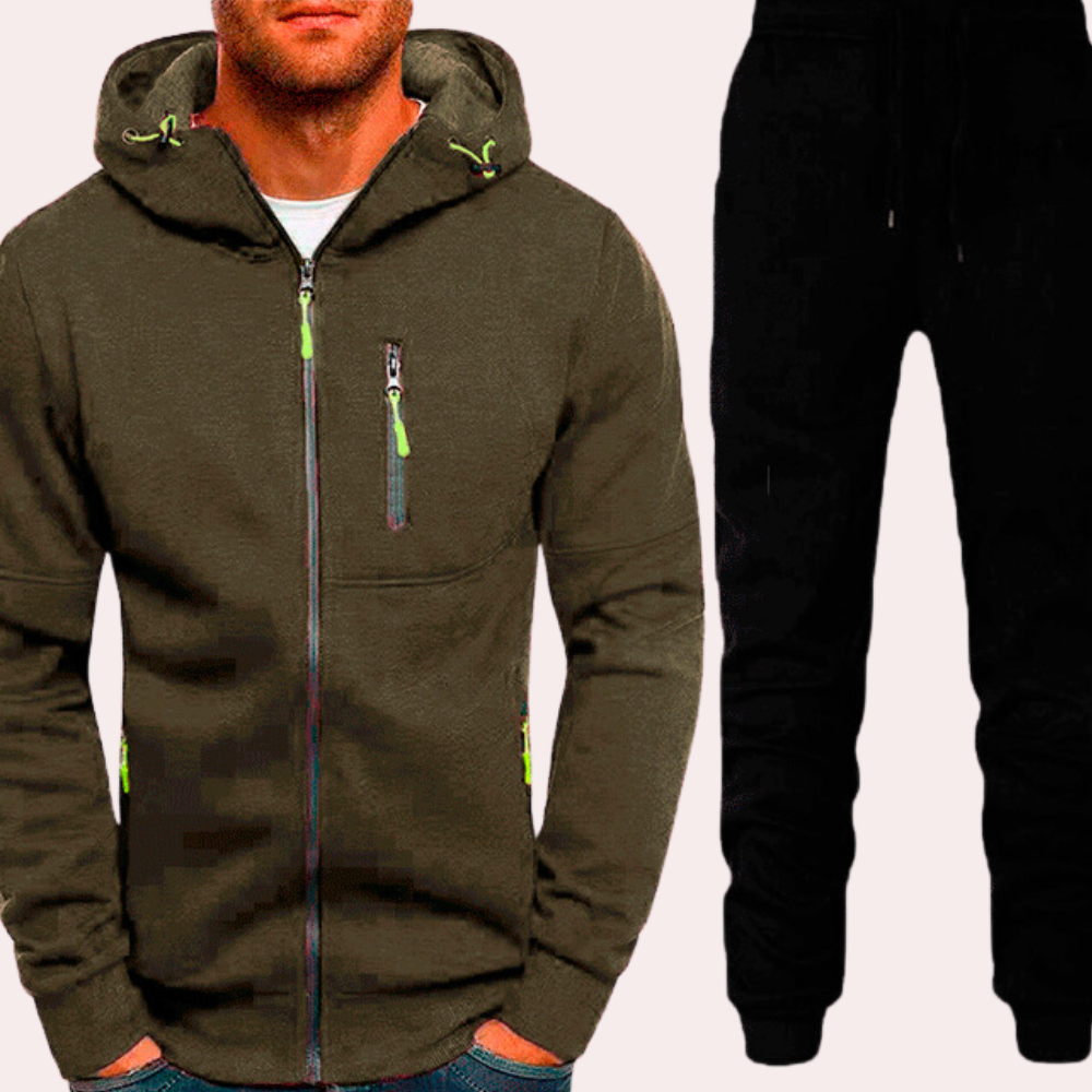 Men's Set With Zip Up Hoodie And Joggers Adjustable Fit For Comfortable Casual Wear