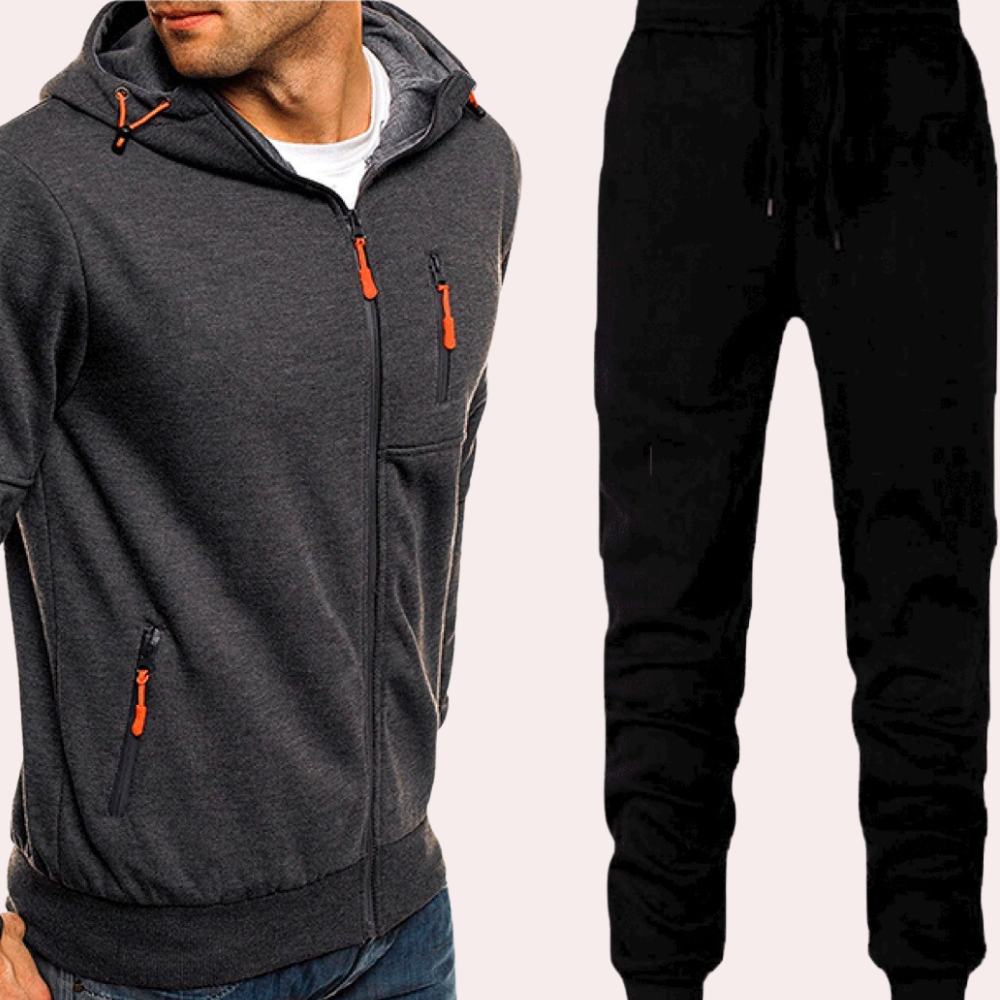 Men's Set With Zip Up Hoodie And Joggers Adjustable Fit For Comfortable Casual Wear