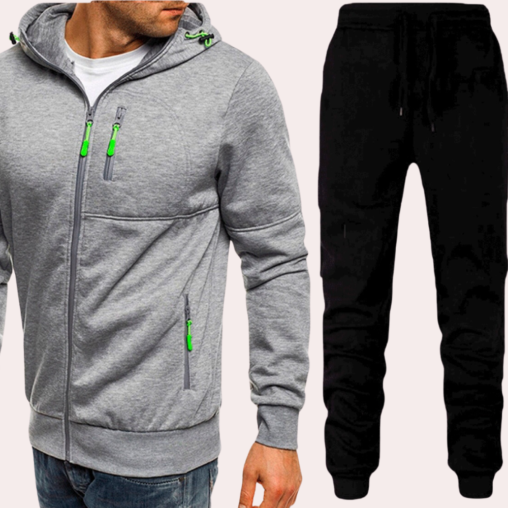 Men's Set With Zip Up Hoodie And Joggers Adjustable Fit For Comfortable Casual Wear