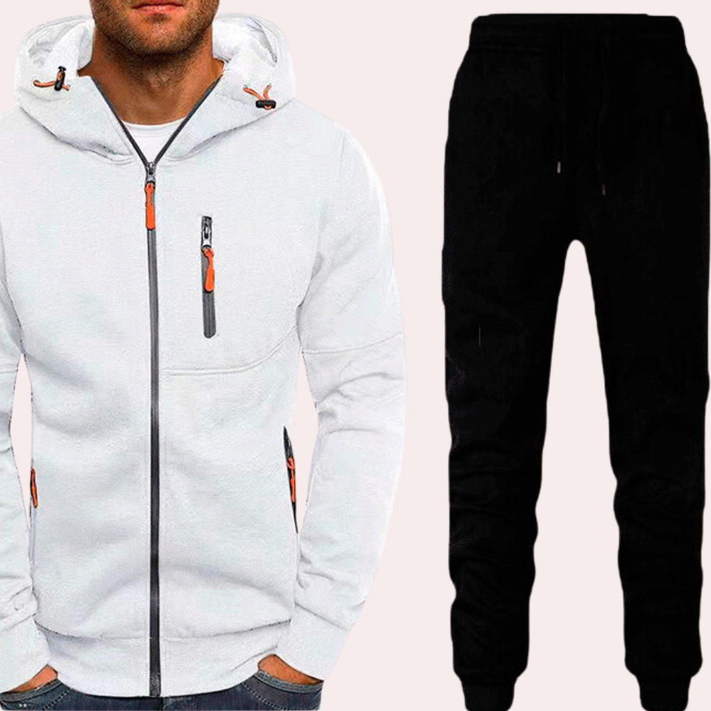Men's Set With Zip Up Hoodie And Joggers Adjustable Fit For Comfortable Casual Wear