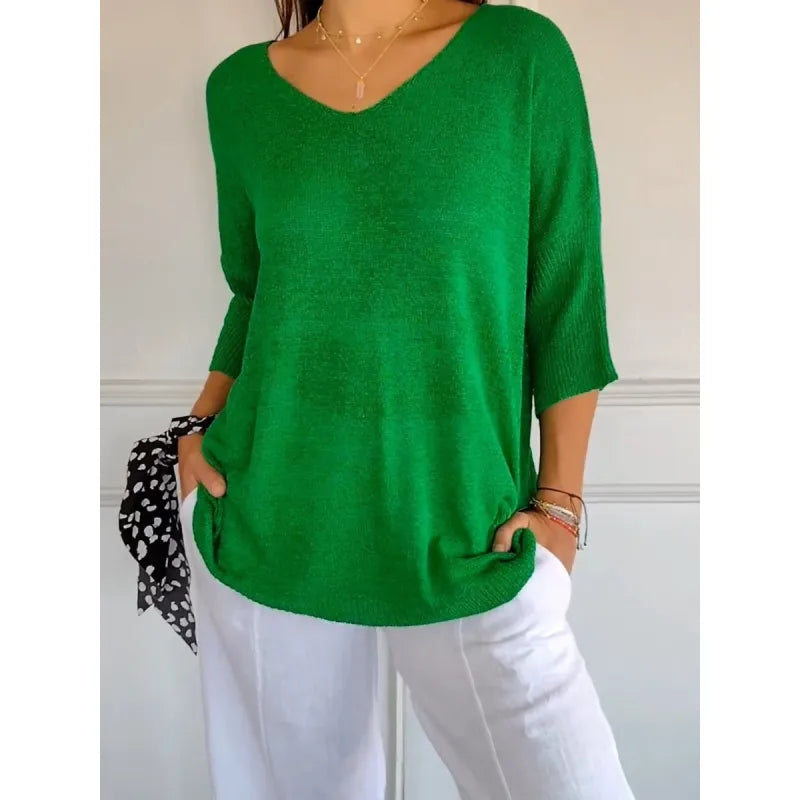 Women's V-neck Oversized Knit Top | Half Sleeve