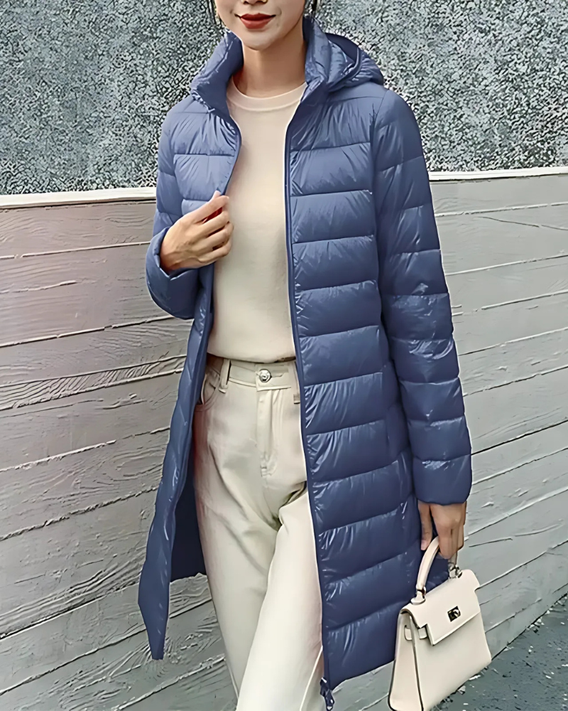 Women’s Puffer Jacket – Slim Fit – Mid-Length – Quilted Insulated Hooded Design