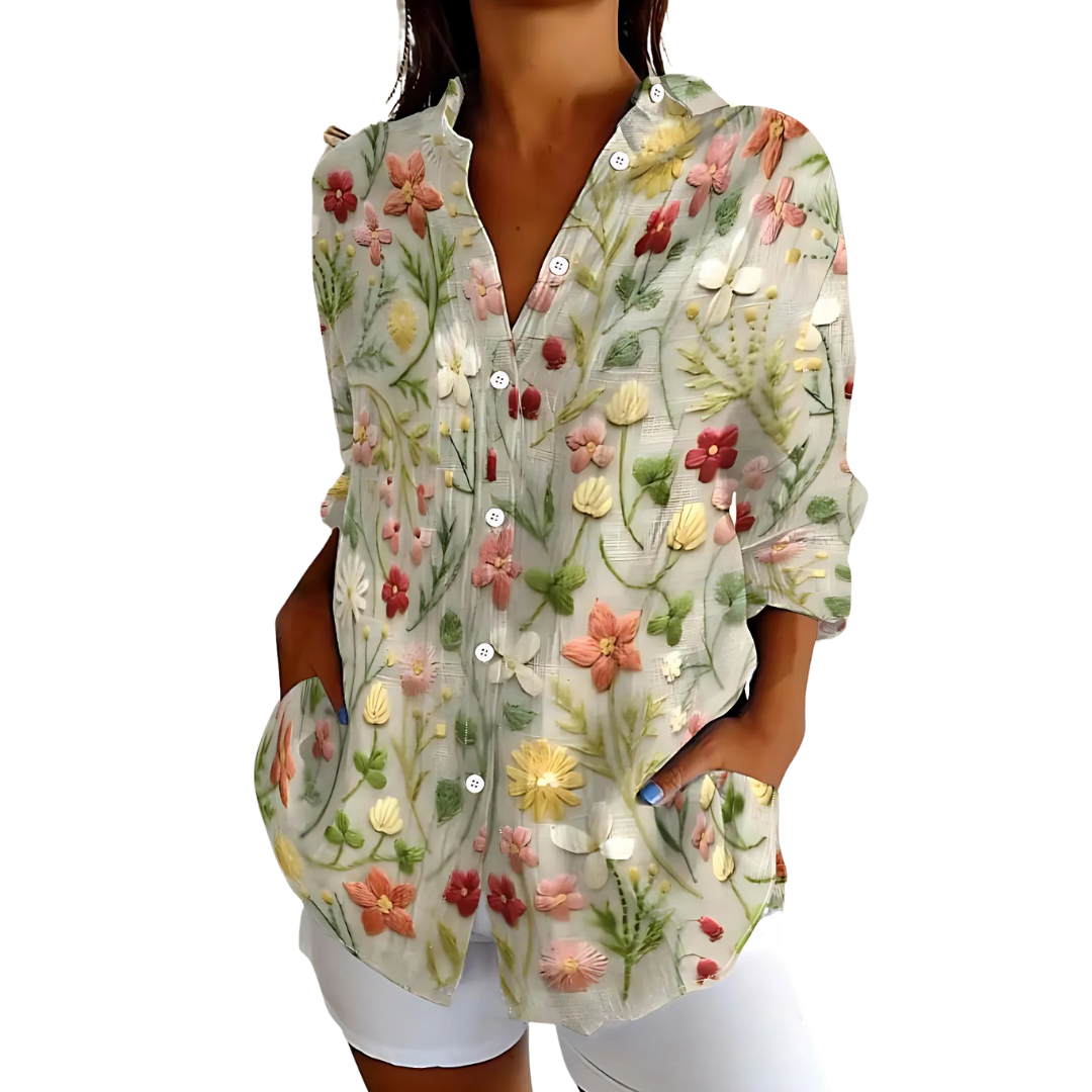 Beatrix | Embroidered Linen Blouse for Women with Handcrafted Embroidery