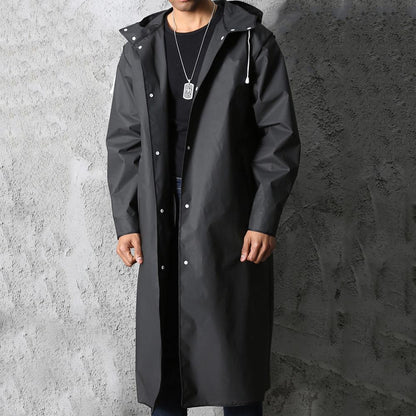 Mens Oversized Waterproof Raincoat With Hood Ankle Length Button Closure For Men