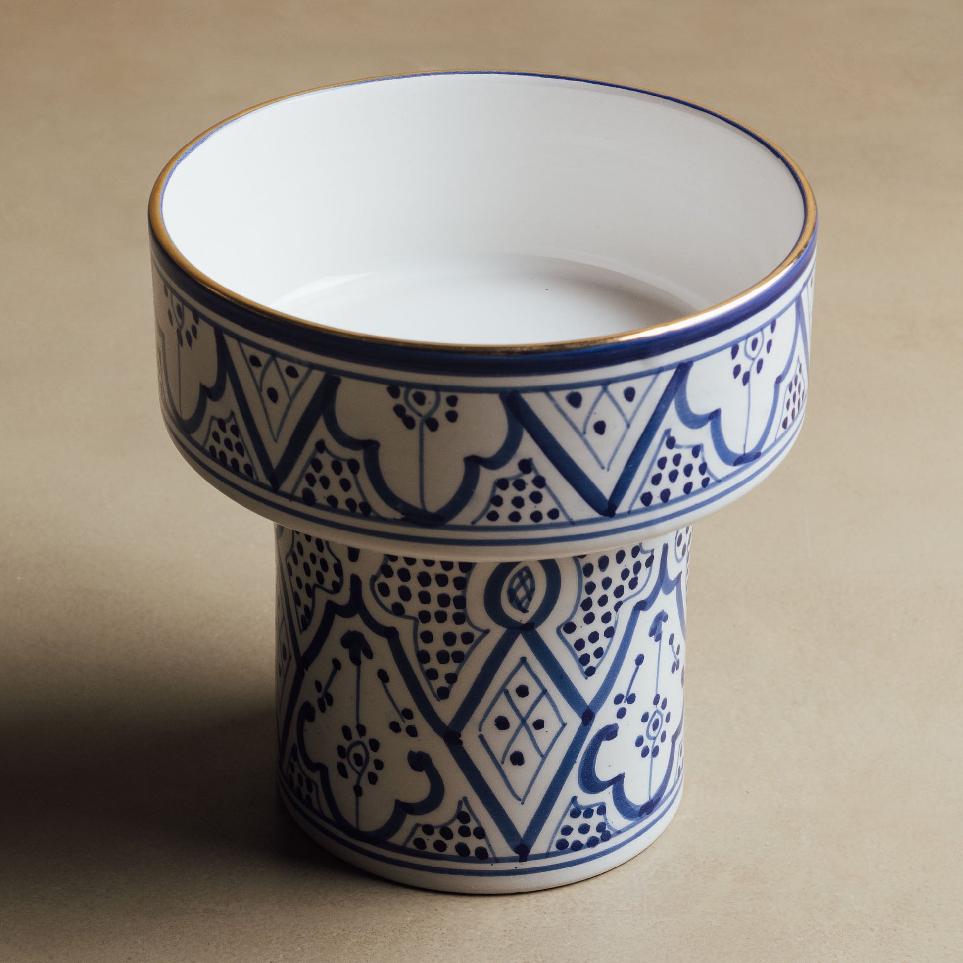Fez Royal Azure Pedestal Bowl - Handcrafted with 12 Carat Gold Accents - TrendAura