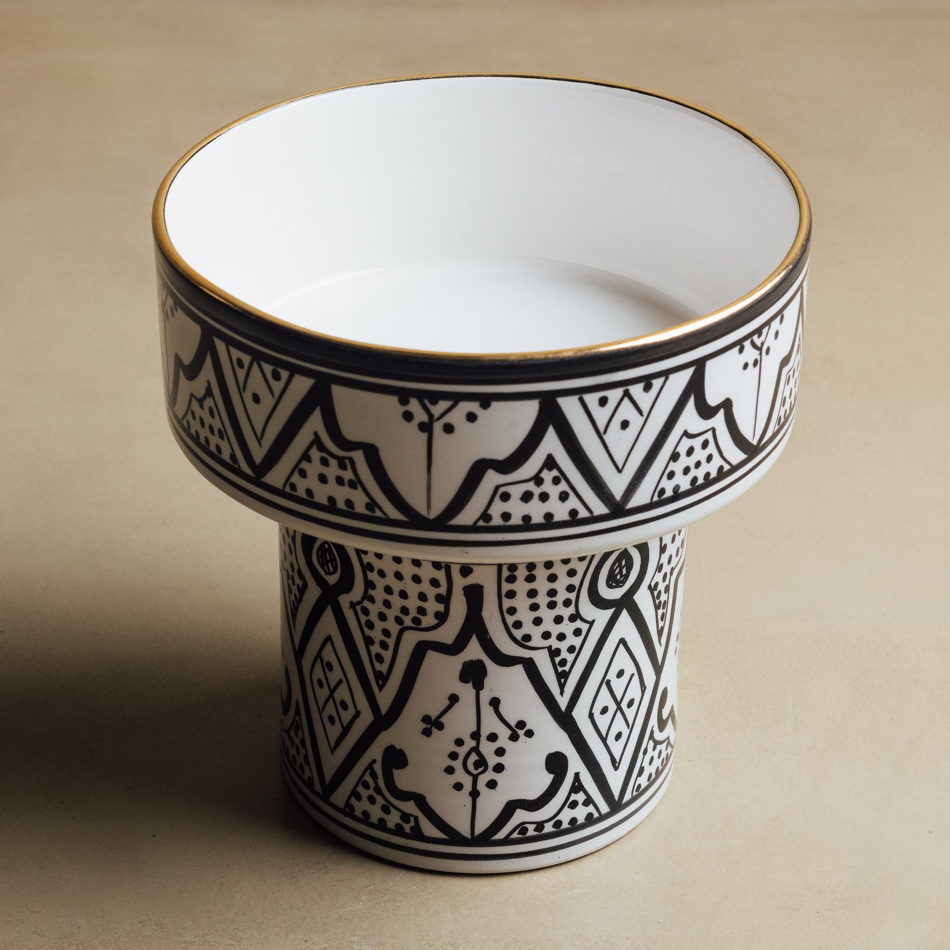 Fez Noir Pedestal Bowl - Handcrafted with 12 Carat Gold Accents - TrendAura