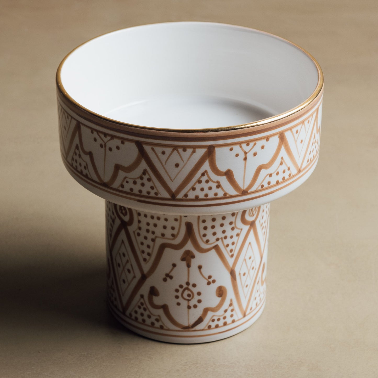 Fez Sand Pedestal Bowl - Handcrafted with 12 Carat Gold Accents - TrendAura