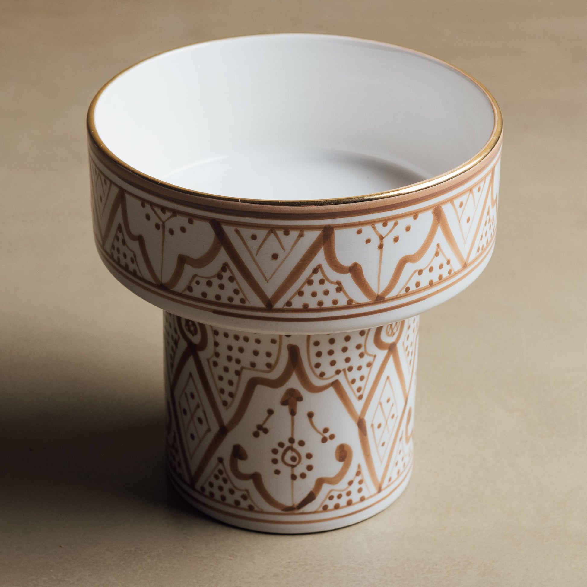 Fez Sand Pedestal Bowl - Handcrafted with 12 Carat Gold Accents - TrendAura