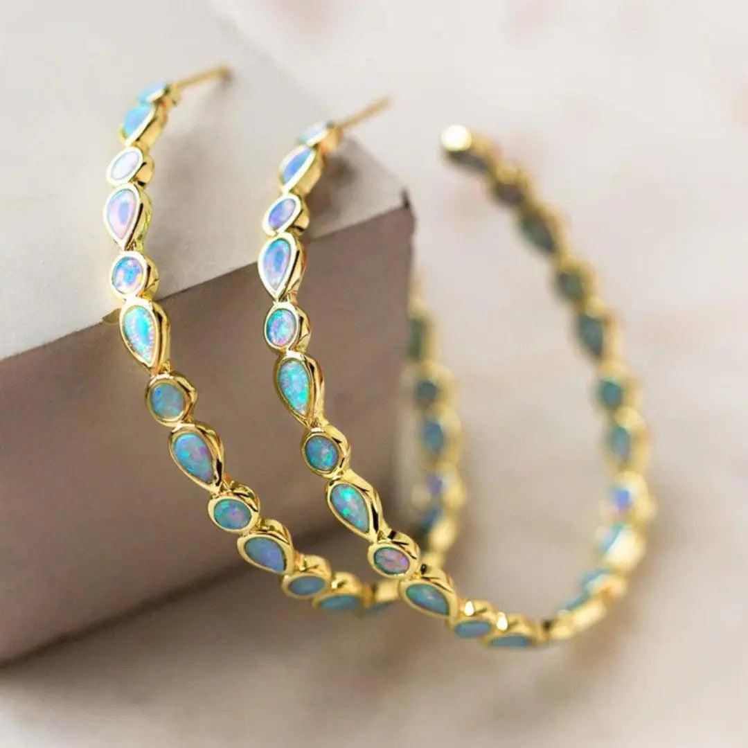 Paula - Opal Hoop Earrings - TrendAura