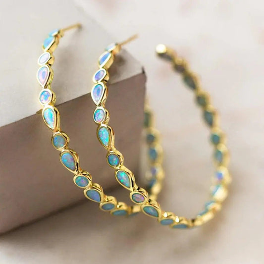 Paula - Opal Hoop Earrings - TrendAura