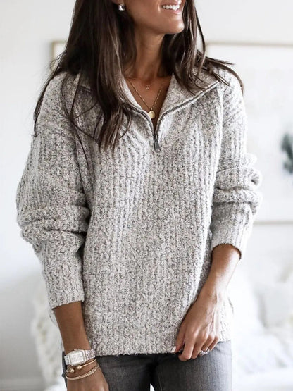 Anna | Comfortable Women's Sweater with Zip-Up and V-Neck