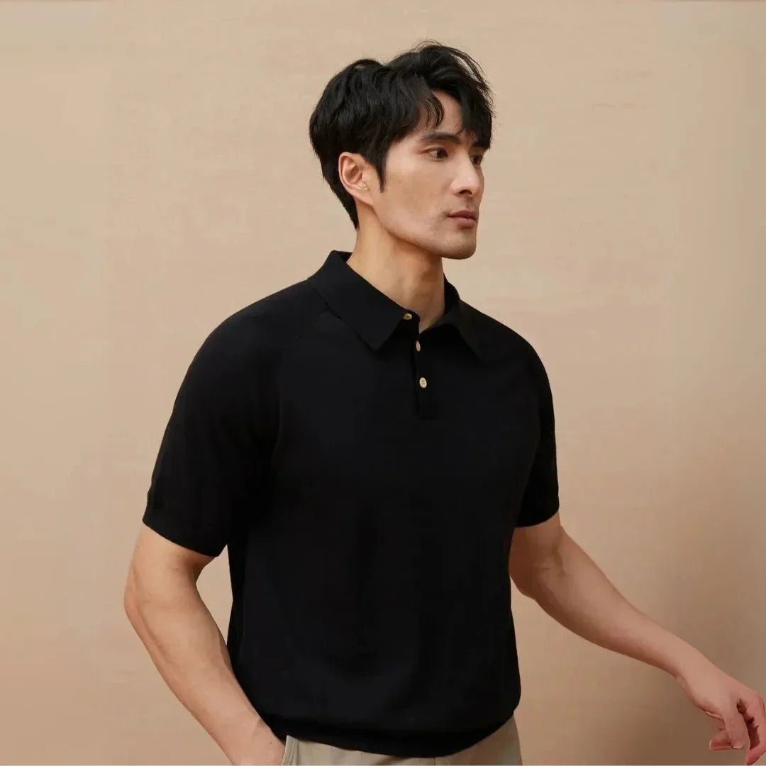 Caleb Classic Button Down Knit Polo Shirt for Men Breathable Polyester Blend Short Sleeve Smart Casual Everyday Wear