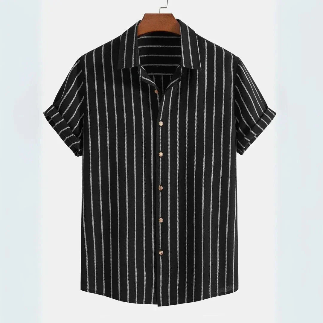 Waylynn Callum Vertical Stripe Linen Blend Short Sleeve Shirt For Men Breathable Button Up Casual Formal Style