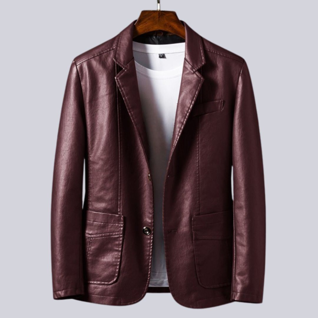Callum Luxe Leather Jacket for Men with Leather Look Finish Tailored Fit and Classic Turn Down Collar