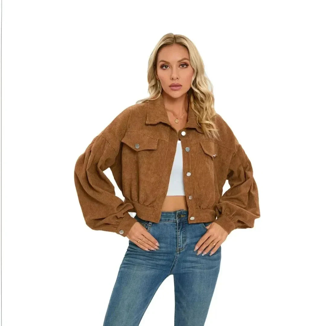 Camila Cropped Balloon Sleeve Corduroy Jacket