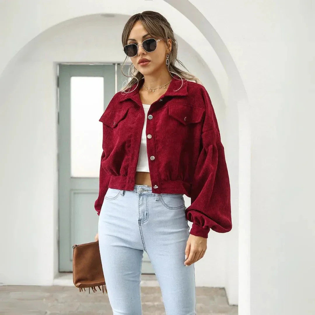 Camila Cropped Balloon Sleeve Corduroy Jacket