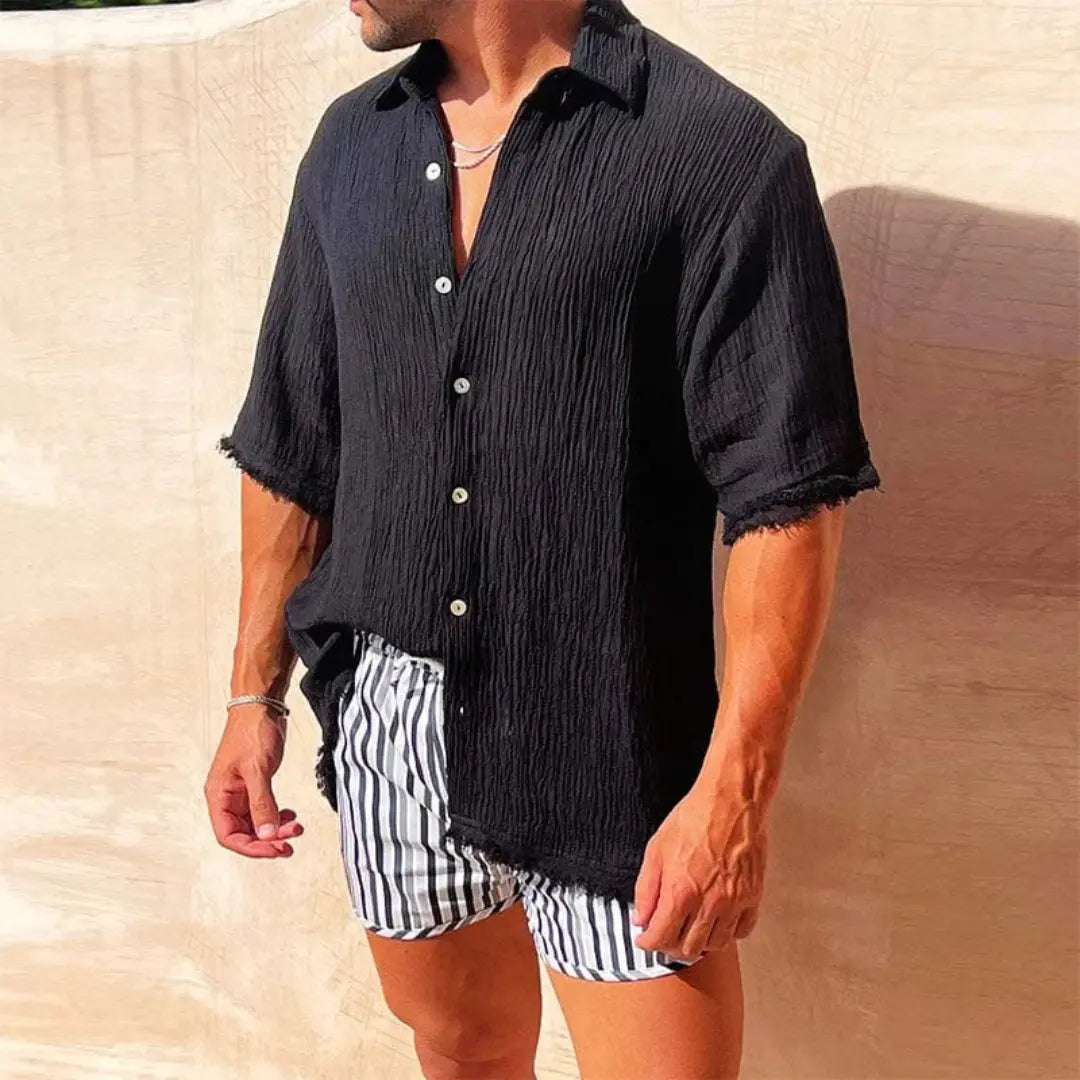 Canero Linen Shirt With Distinctive Ripped Design Open Front Casual Summer Essential