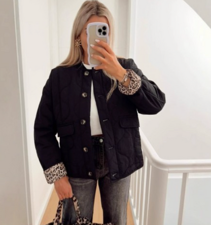 Leopard Quilted Jacket For Women Lightweight Button Front Flattering Regular Fit Spring Autumn