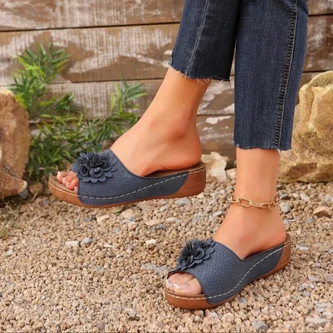 Carla Open-Toe Slip-On Floral Wedge Sandals