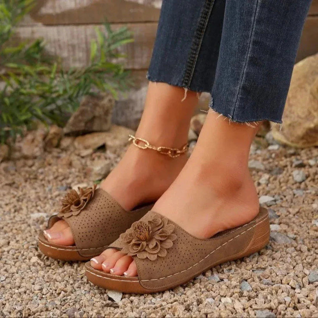 Carla Open-Toe Slip-On Floral Wedge Sandals