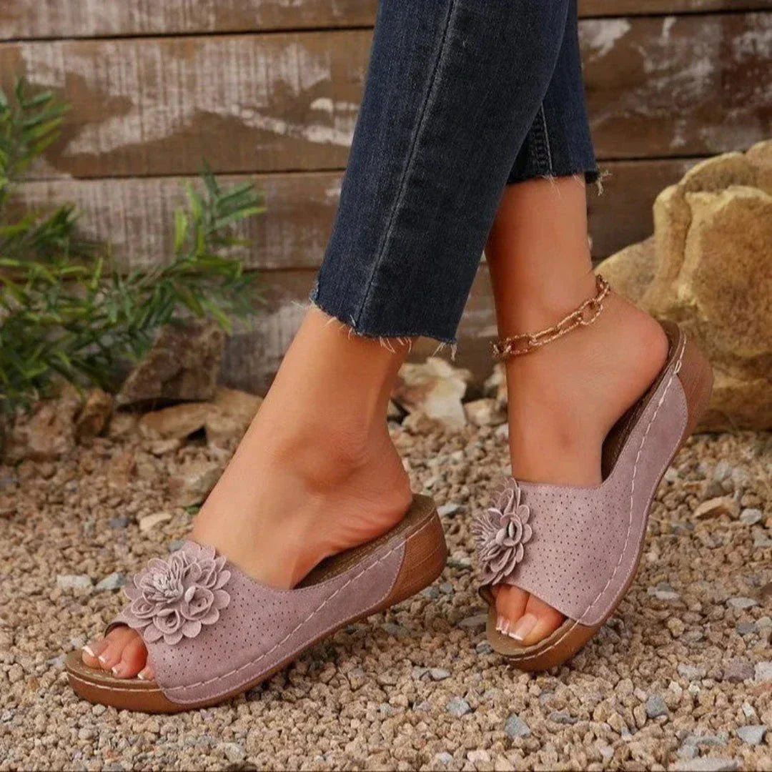 Carla Open-Toe Slip-On Floral Wedge Sandals