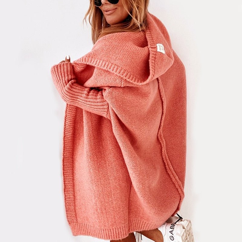 Women's Cardigan - Oversized Fit - Knit with Hood - Open Front - Soft and Warm