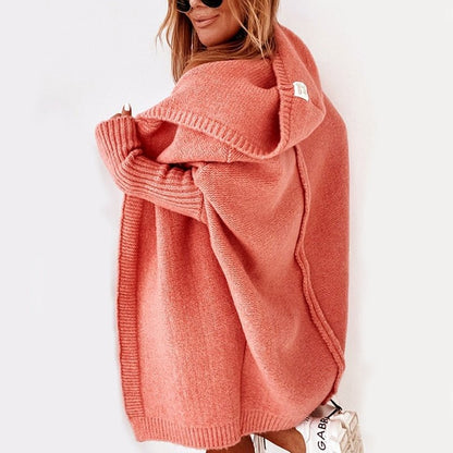 Women's Cardigan - Oversized Fit - Knit with Hood - Open Front - Soft and Warm