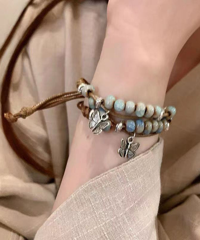 Ensemble de deux bracelets à breloques papillon en céramique tissés en alliage décontracté - TrendAura