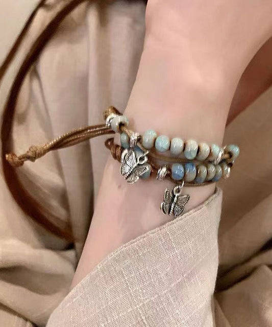 Ensemble de deux bracelets à breloques papillon en céramique tissés en alliage décontracté - TrendAura