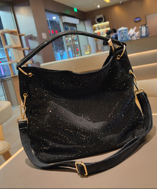 Sacs à bandoulière décontractés en similicuir noir avec strass pour femme - TrendAura