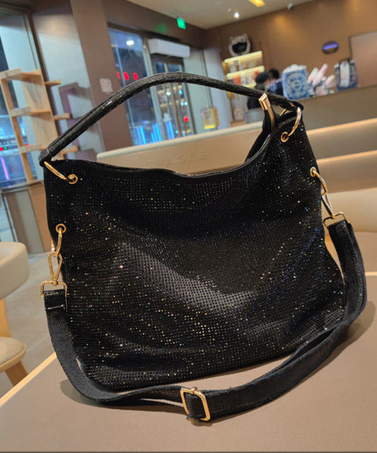 Sacs à bandoulière décontractés en similicuir noir avec strass pour femme - TrendAura