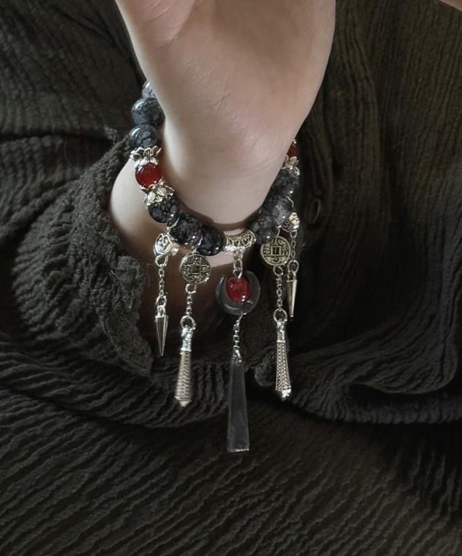 Bracelet à breloques décontracté en argent sterling noir et agate - TrendAura
