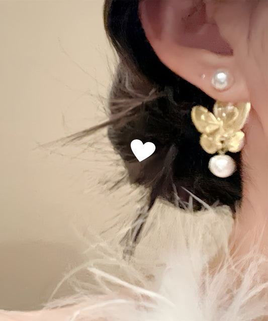 Boucles d'oreilles pendantes décontractées en alliage de cuivre doré avec perles et papillon - TrendAura