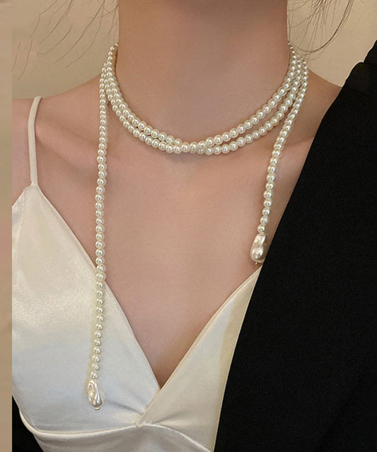 Collier décontracté en alliage blanc avec perles graduées - TrendAura
