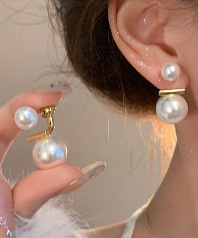 Boucles d'oreilles à tige décontractées en cuivre blanc avec perles surdorées - TrendAura
