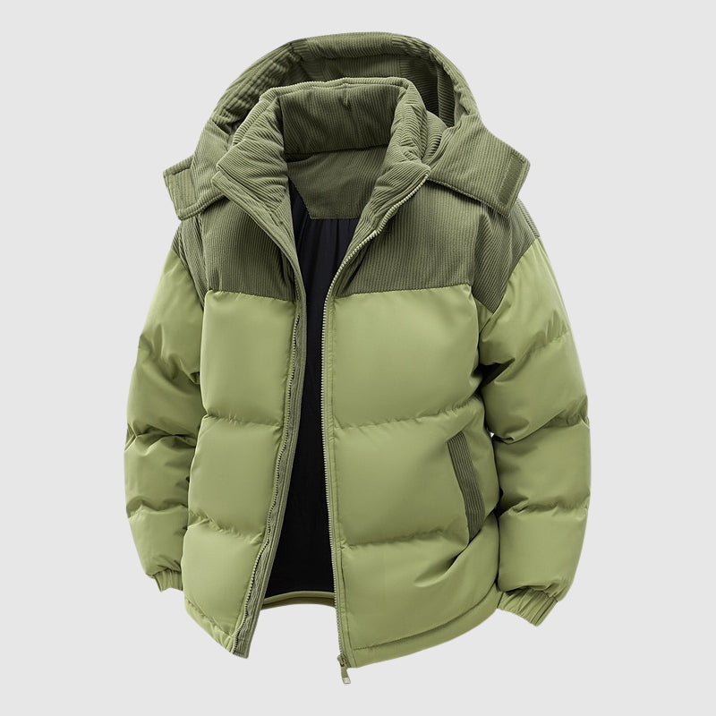 Men's Casual Winter Zip-Up Puffer Jacket With Hood by TrendAura, Thick Polyester Insulated Coat
