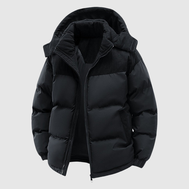 Men's Casual Winter Zip-Up Puffer Jacket With Hood by TrendAura, Thick Polyester Insulated Coat