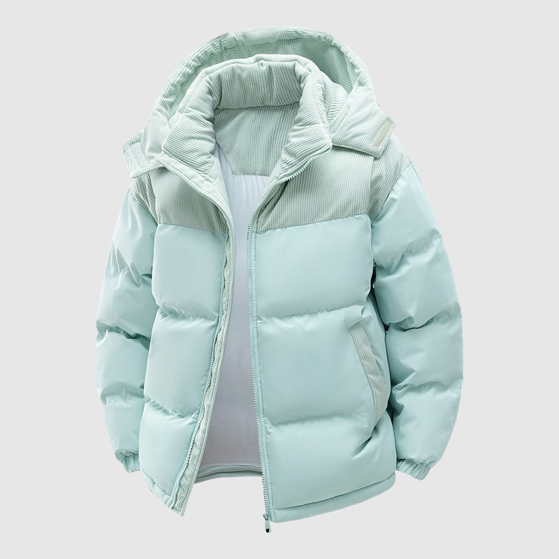 Men's Casual Winter Zip-Up Puffer Jacket With Hood by TrendAura, Thick Polyester Insulated Coat