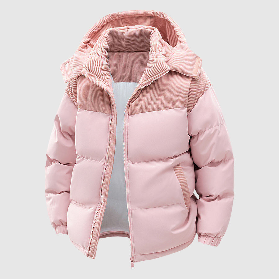 Men's Casual Winter Zip-Up Puffer Jacket With Hood by TrendAura, Thick Polyester Insulated Coat