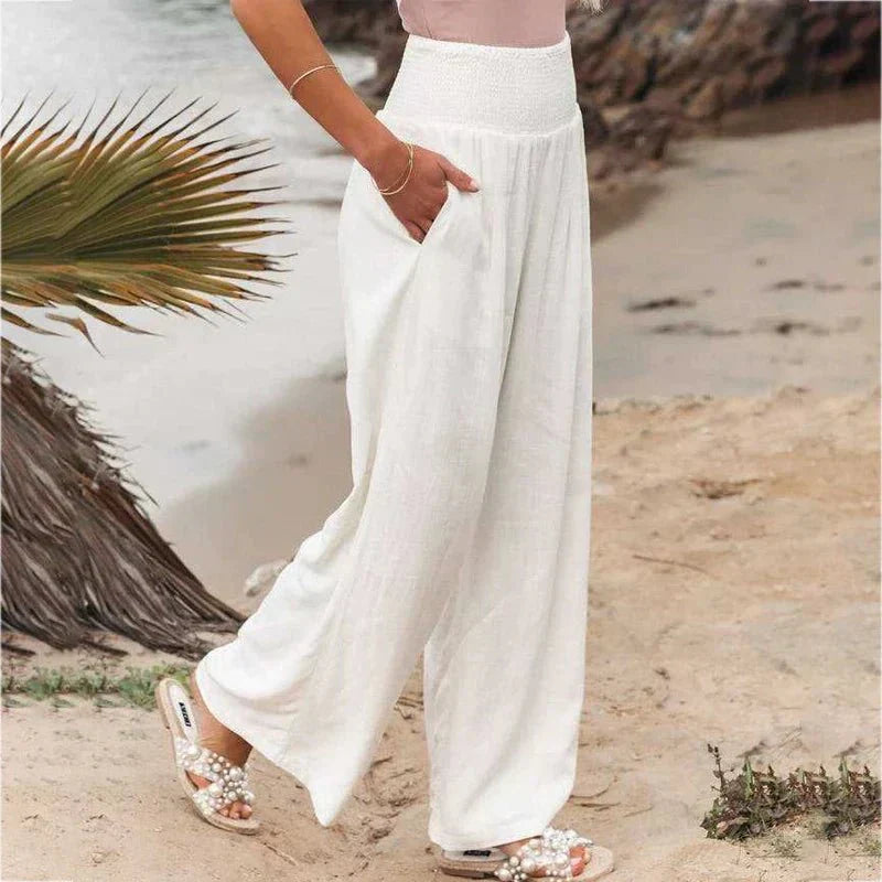 Romy - Wide summer pants with smocked waist