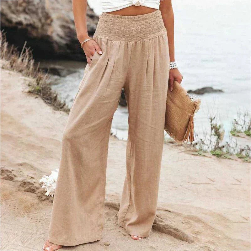 Romy - Wide summer pants with smocked waist