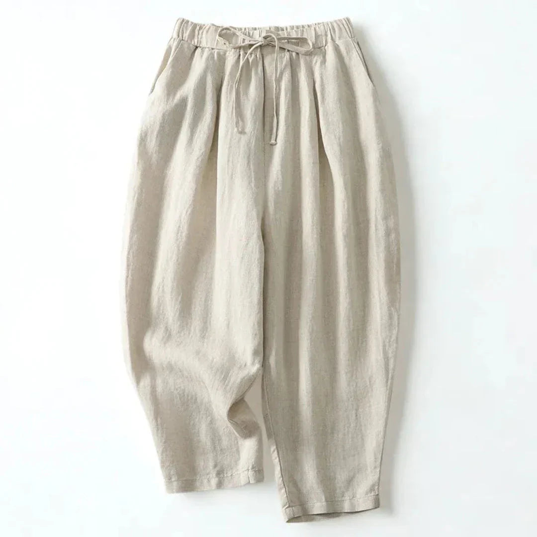 Cathy Drawstring Wide-Leg Linen Pants