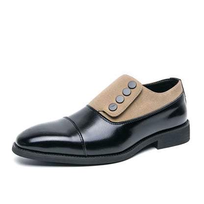 Cedric Two-Tone Oxford Shoes for Men by TrendAura Black Leather Cap Toe Slip-On with Leather-Lined Interior